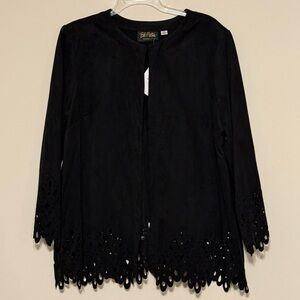 Bob Mackie NWT Wearable Art Black Eyelet Laser Cut Jacket Size XLarge